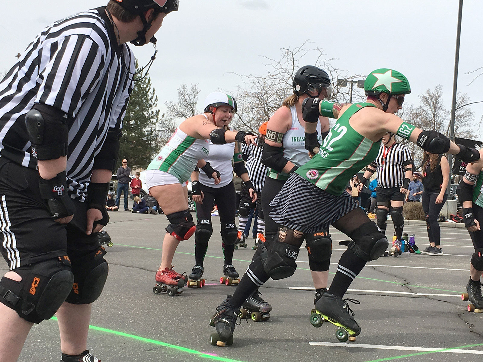 At Boise’s Treefort Music Fest this year, the Treasure Valley Roller Girls, founded in 2006 and a member of the international Women’s Flat Track Derby Association, compete in a parking lot.
